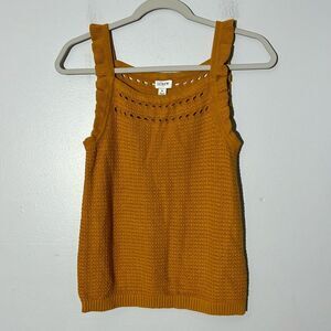 J. Crew Mustard Yellow Ruffle Trim Knit Tank Top 100% Cotton Women's S